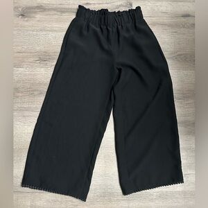 Ann Taylor petite bobble trim pull on pant XSP black wide leg crop slacks